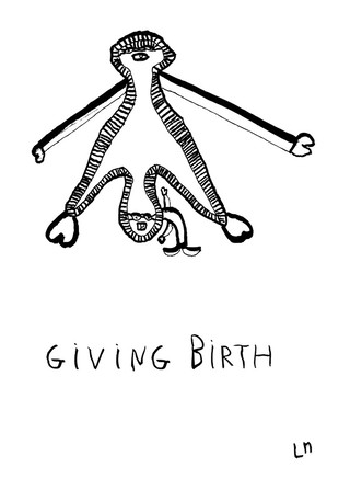 Labour and birth, hand drawn illustration