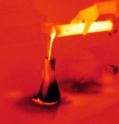 Thermal image of hot liquid being poured into a cold flask