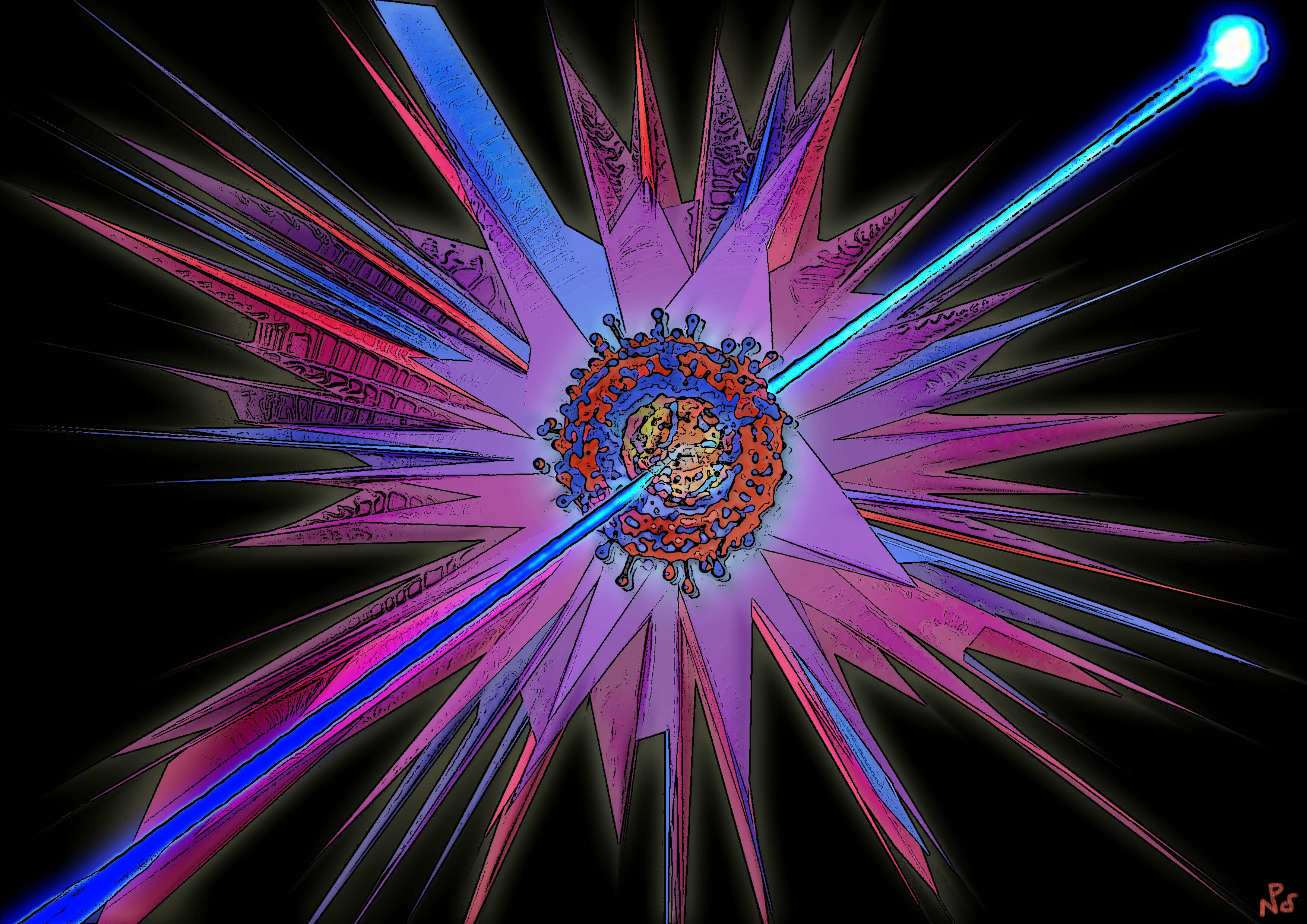 Cell in laser beam, flow cytometry, illustration ...