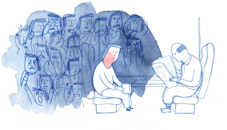 A man suffering from social anxiety disorder, illustration