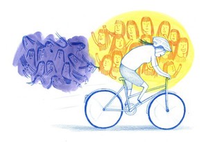 view Riding a bike to help social anxiety disorder, illustration