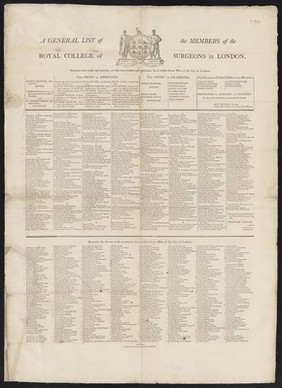 A general list of the members of the Royal College of Surgeons in England : members who reside and practise, or who have resided and practised, in or within seven miles of the City of London ... members who do not reside or practise, in or within seven miles of the City of London.