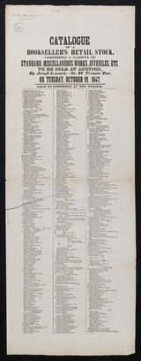 Catalogue of a bookseller's retail stock : comprising a variety of standard, miscellaneous works, juveniles, etc. : to be sold at auction / by Joseph Leonard, no.37 Tremont Row, on Tuesday, October 19, 1847.