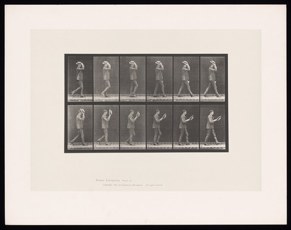 A man taking off his hat. Collotype after Eadweard Muybridge, 1887.