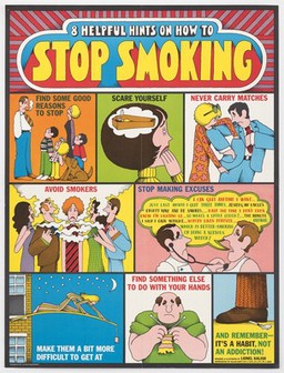 Smoking: ways to stop. Colour lithograph by L. Kalish, 1971.