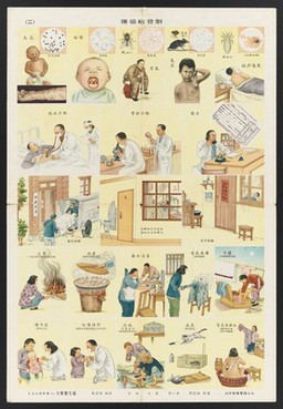 Healthcare and prevention of disease in Communist China. Colour lithographs, 195-.