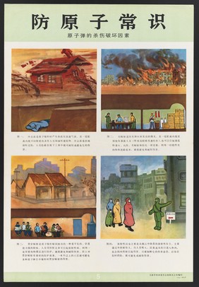 China: protection against nuclear, chemical and germ warfare. Colour lithographs, 1971.