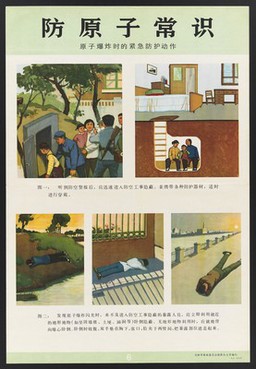 China: protection against nuclear, chemical and germ warfare. Colour lithographs, 1971.