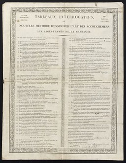 Tableaux interrogatifs, ou Nouvelle méthode d'enseigner l'art des accouchemens [sic] aux sages-femmes de la campagne. 2e. tableau, De l'état naturel des symphyses, et des altérations qu'elles peuvent éprouver pendant la grossesse et l'accouchement / École départementale de l'Ain.
