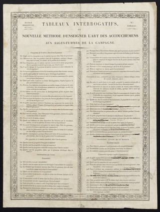 Tableaux interrogatifs, ou Nouvelle méthode d'enseigner l'art des accouchemens [sic] aux sages-femmes de la campagne. 5e. tableau, Changements de la matrice dans l'état de grossesse / École départementale de l'Ain.
