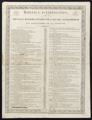 Tableaux interrogatifs, ou Nouvelle méthode d'enseigner l'art des accouchemens [sic] aux sages-femmes de la campagne. 7e. tableau, De la gestation ou grossesse, et de ses espèces / École départementale de l'Ain.