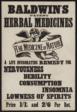 Baldwin's Patent Herbal Medicines : the medicine of nature : a life invigorating remedy for nervousness, debility, consumption, insomnia, lowness of spirits.