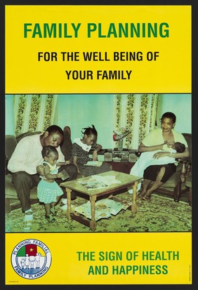 Family planning in Cameroon. Colour lithograph by Horizon Graphic, ca. 2000.