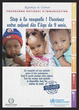National immunisation programme in Djibouti. Colour lithograph by Ministère de la Santé, ca. 2002.