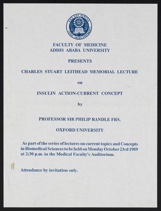 Lecture by Sir Philip Randle at Addis Ababa University. Colour lithograph, 1989.