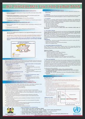 Strategies, objectives, definitions and steps for AFP surveillance for polio eradication in Kenya. Colour lithograph by Ministry of Public Health and Sanitation, ca. 2000.