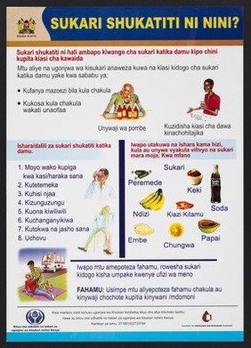 Symptoms of hypoglycaemia in Kenya. Colour lithograph by Ministry of Health, ca. 2000.