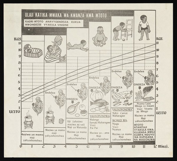 Illustrated infant nutrition chart from Kenya. Lithograph, ca. 2000.
