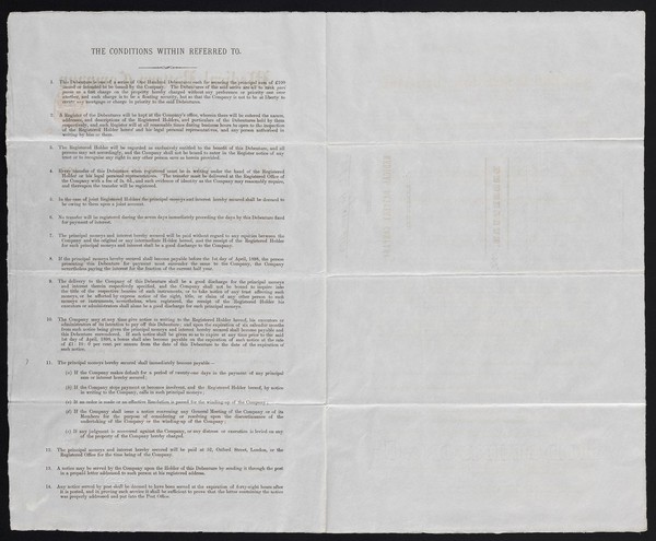 Issue of 100 debentures of £100 each : carrying interest at the rate of £10 per cent. per annum / The Medical Battery Company Limited.