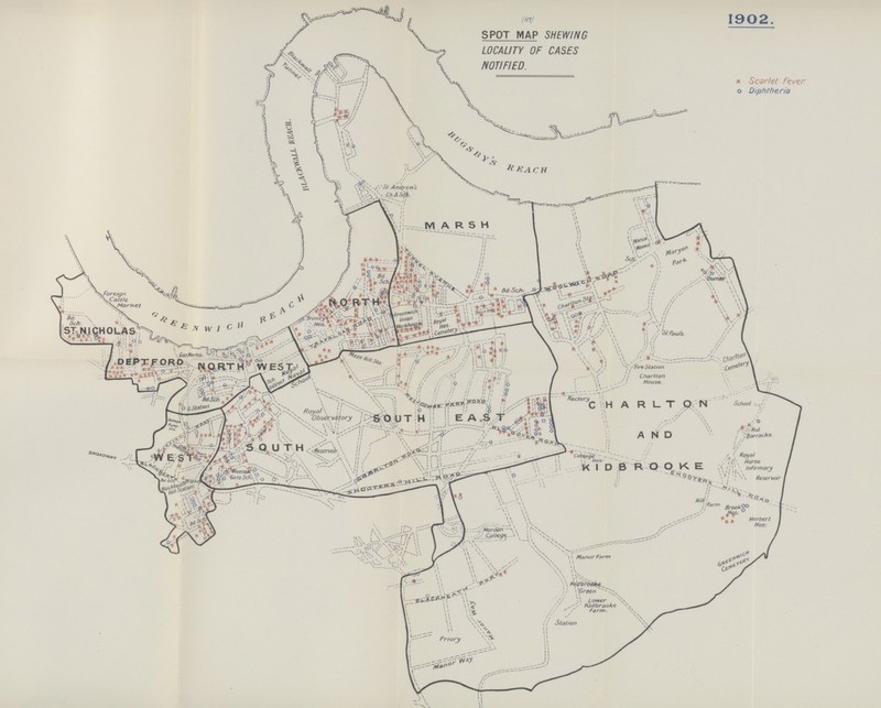 114 BOROUGH OF GREENWICH. Summary of Cases of Infectious Disease notified during the 4th Quarter (14 weeks) ending 3rd January, 1903. Cases Notified in Whole District. Total Cases notified in each Locality. No. of Casus removed to Hospital from each Locality. Greenwich East. Greenwich West. St. Nicholas, Deptford. Charlton. Kidbrooke.* At all Ages. Greenwich East. Greenwich West. St. Nicholas, Deptford. Charlton. Kidbrooke. Notifiable Disease. At Ages—Years. Under 1. 1 to 5. 5 to 15. 15 to 25. 25 to 65. 65 and upwards. 1 ... ... ... Small-pox ... ... ... ... ... 1 ... ... 1 ... ... ... ... Cholera ... ... ... ... ... ... ... ... ... ... ... ... ... ... ... ... ... Diphtheria 57 19 24 5 31 11 8 5 2 27 7 6 5 2 9 ... ... ... Membranous Croup 1 1 ... ... ... 1 ... ... ... ... ... ... ... ... ... ... Erysipelas 37 1 1 2 1 31 1 13 13 8 3 ... 3 1 2 1 ... Scarlet Fever 115 30 69 12 4 72 23 6 12 2 56 20 5 9 2 ... ... Typhus Fever ... ... ... ... ... ... ... ... ... ... ... ... ... ... ... ... ... Enteric Fever 10 ... 5 10 4 ... 2 26 ... 2 5 9 12 ... 4 5 4 ... ... Relapsing Fever ... ... ... ... ... ... ... ... ... ... ... ... ... ... ... Continued Fever ... ... ... ... ... ... ... ... ... ... ... ... ... ... ... ... ... Puerperal Fever 2 ... 1 1 2 ... ... ... ... 1 ... ... ... ... ... ... ... ... ... ... Plague ... ... ... ... ... ... ... ... ... ... ... ... ... ... Chicken-pox 297 30 123 137 4 3 ... 79 128 50 38 2 ... ... ... ... ... 6 ... Phthisis 18 2 2 14 8 6 2 2 ... 5 2 ... ... ... ... Totals 17 32 176 244 30 71 215 186 78 64 11 8 554 1 101 38 16 Cases of Infectious Disease are treated in the Hospitals of the Metropolitan Asylums Board, whose Brook Hospital is situated in Kidbrooke.