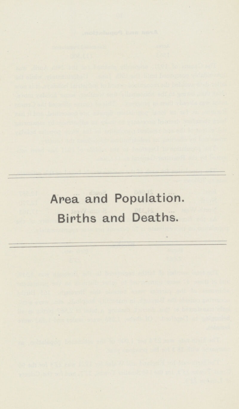 Area and Population. Births and Deaths.