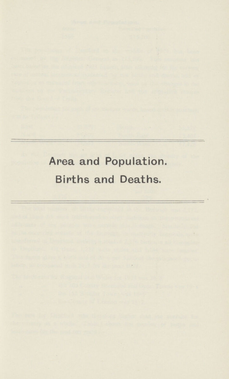 Area and Population. Births and Deaths.