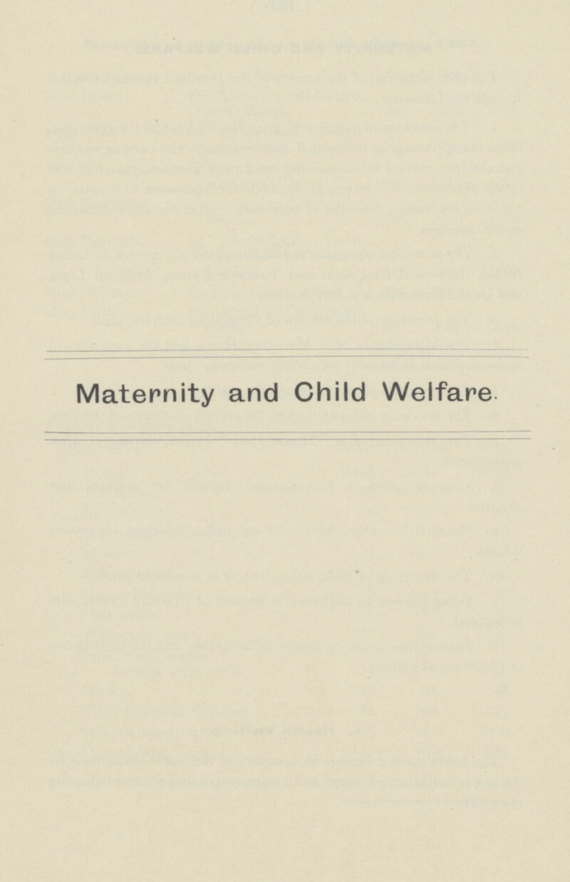 Maternity and Child Welfare