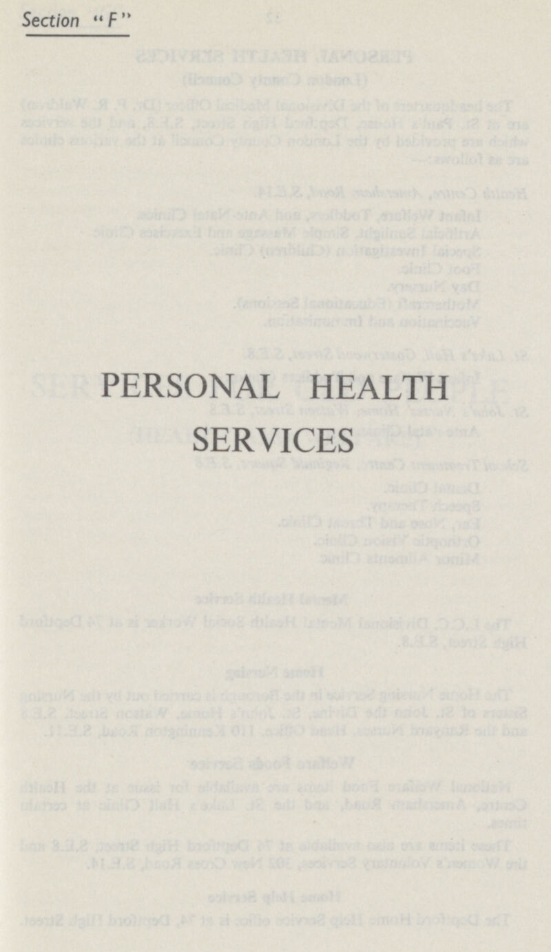 Section F PERSONAL HEALTH SERVICES