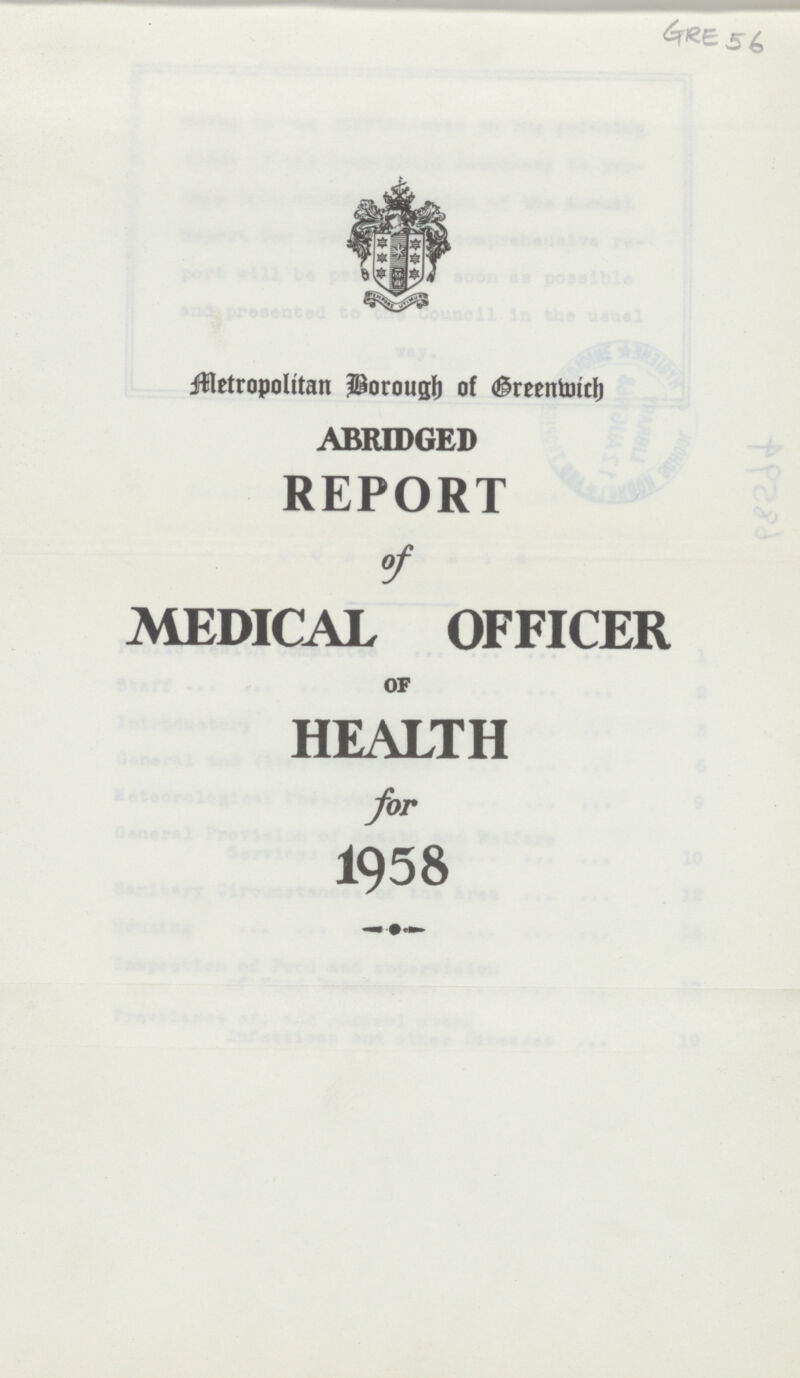 GRE 56 Alertropolitan Borough of Brènboich ABRIDGED REPORT MEDICAL OFFICER OF HEALTH for 1958