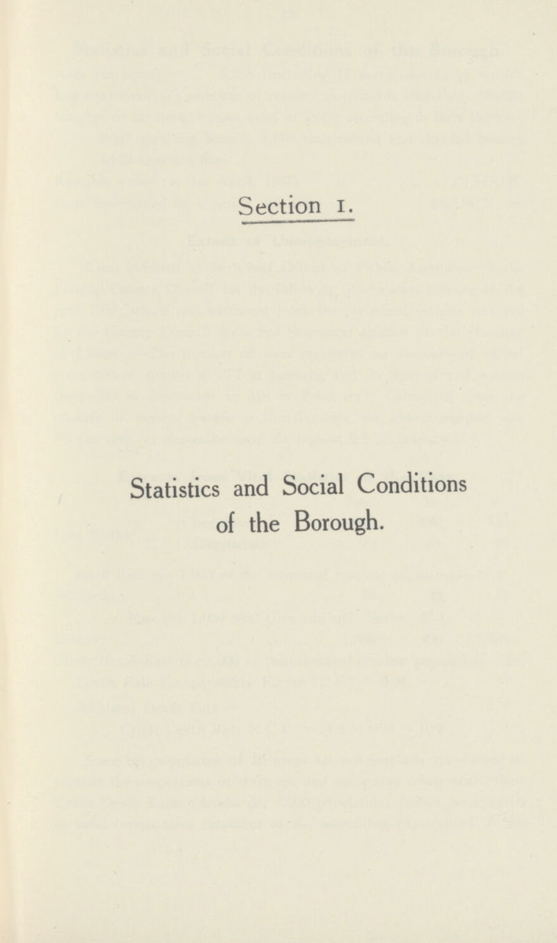 Section I. Statistics and Social Conditions of the Borough.