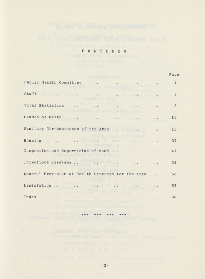 CONTENTS Page Public Health Committee 4 Staff 5 Vital Statistics 8 Causes of Death 10 Sanitary Circumstances of the Area 13 Housing 37 Inspection and Supervision of Food 41 Infectious Diseases 51 General Provision of Health Services for the Area 58 Legislation 63 Index 66 -3-