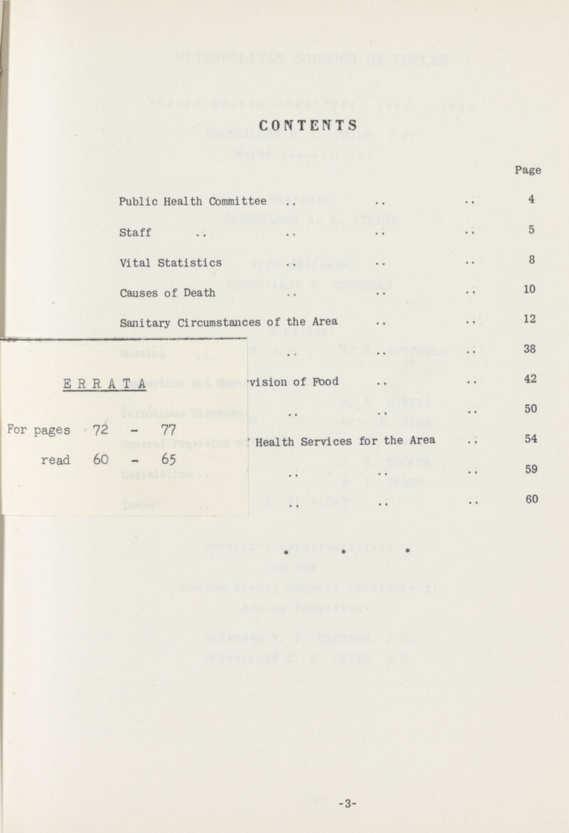 CONTENTS Page Public Health Committee 4 Staff 5 Vital Statistics 8 Causes of Death 10 Sanitary Circumstances of the Area 12 38 vision of Pood 42 50 Health Services for the Area 54 59 60 3 ERRATA For pages 72 - 77 read 60 - 65