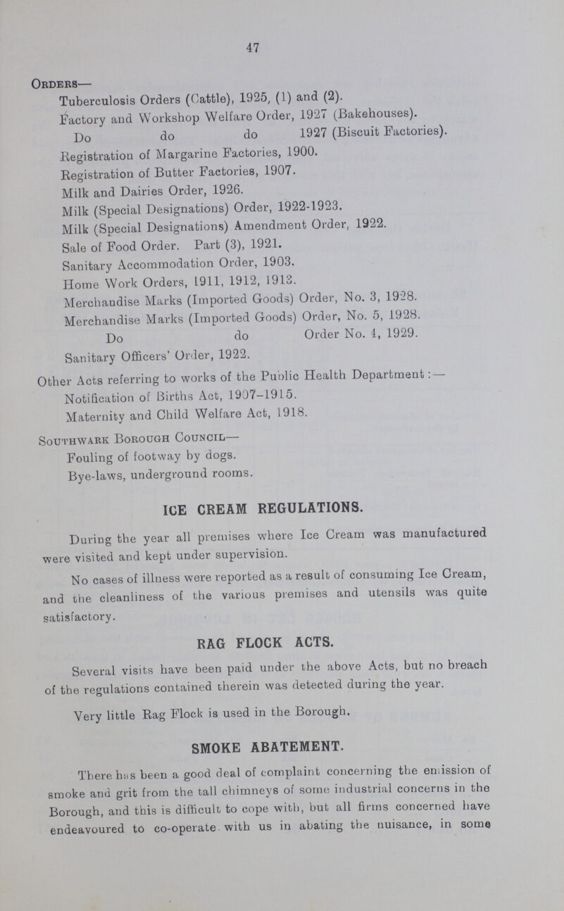 52 TABLE 23. RATS AND MICE DESTRUCTION, ACT, 1919. Summary showing investigations and inspections made during the year 1930. WARD. or DISTRICT. Inspections. Re-inspections. Premises where Rats were found. Action taken. Probable Source. Notioes. By Council's Official. By Occupiers. By Inspectors By Rat Officer. By Inspectors By llat Officer. Baits laid by Rat Officer with poison Wire Traps Set. Break back Traps Set. Cats or . Dogs. Ferrets. Rat Runs and Holes. Defective Drains. Defective Sewers. St. Mary 38 50 47 523 28 3645 135 643 - - 15 10 - 4 St. Paul 37 47 12 441 15 1587 46 353 5 - 14 6 - - St. Peter 21 22 16 164 18 524 57 110 1 - 12 7 - - St. John 41 23 41 290 23 1030 38 235 1 - 5 4 - 1 Trinity 26 36 98 589 28 2124 47 506 2 - 22 4 - 8 All Saints' 19 25 57 940 18 3656 132 1070 3 - 11 4 2 2 St. Michael 42 55 12 176 12 1026 18 117 4 - 12 14 - 1 St. Jude 29 39 109 276 23 1050 30 194 3 - 20 8 - 14 St. George 22 40 37 203 15 690 59 174 4 - 10 9 1 - Christchurch 16 21 10 122 9 628 54 102 2 - 8 1 - - St. Saviour 10 7 6 82 8 1041 7 314 3 — 7 2 — 3 Total 301 365 445 3806 197 17001 623 3818 28 — 136 69 3 33 Number of Eats destroyed 996