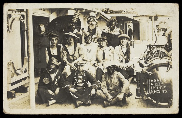 Sailors in theatrical costume. Photographic postcard, 1919.