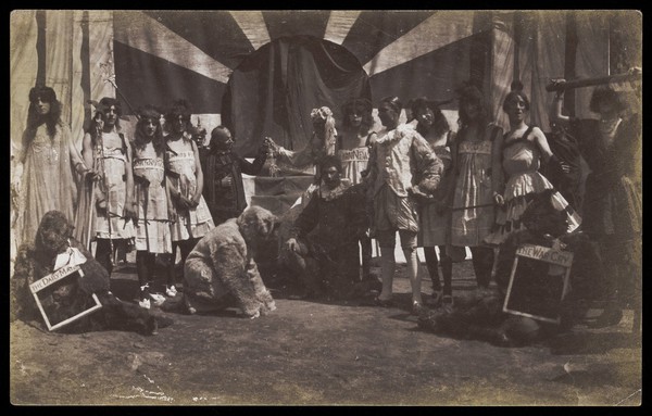 British servicemen performing a sketch on the power of the press. Photograph, 191-.