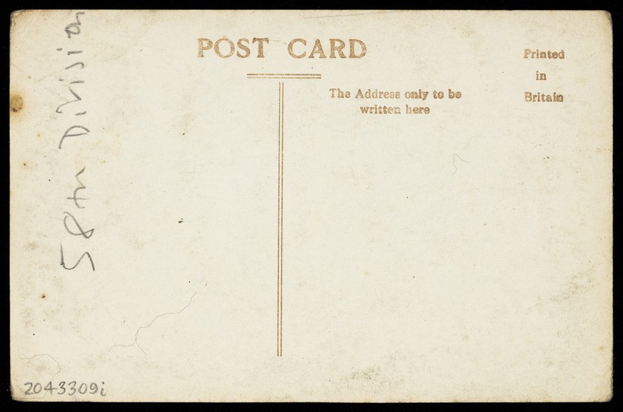 L'Alouette and Arthur Frith of 'The Goods' concert party, posing on stage. Photographic postcard, 191-.