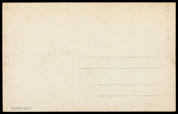 Amateur actors, some in drag, pose on a crowded stage. Photographic postcard, 191-.