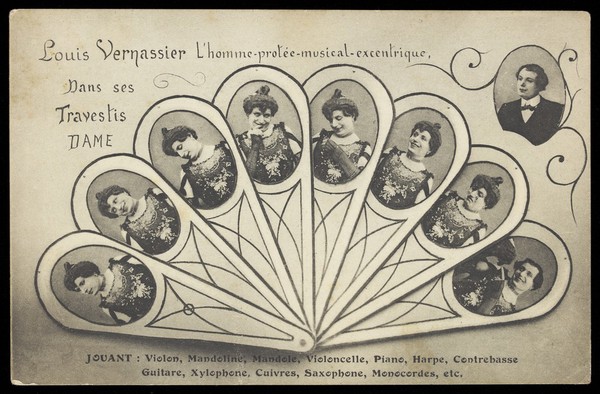 Louis Vernassier, in drag, in nine inset portraits.