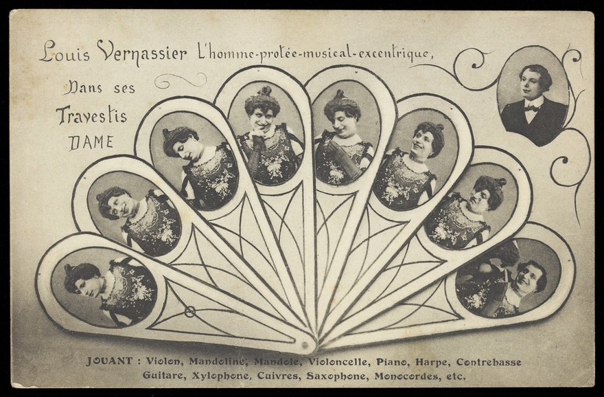 Louis Vernassier, in drag, in nine inset portraits.