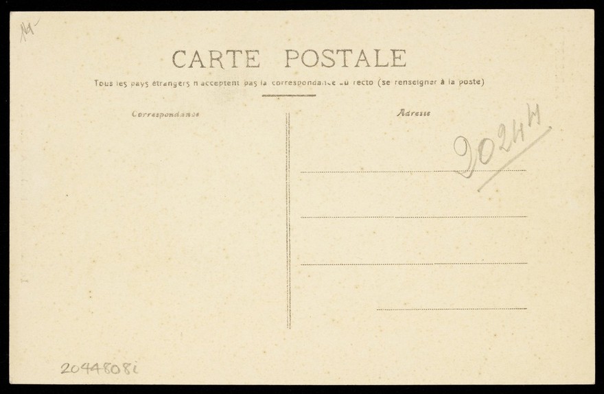 Robert Bertin in drag as Clotilde Alégria, posing with a gun. Process print, 191-.