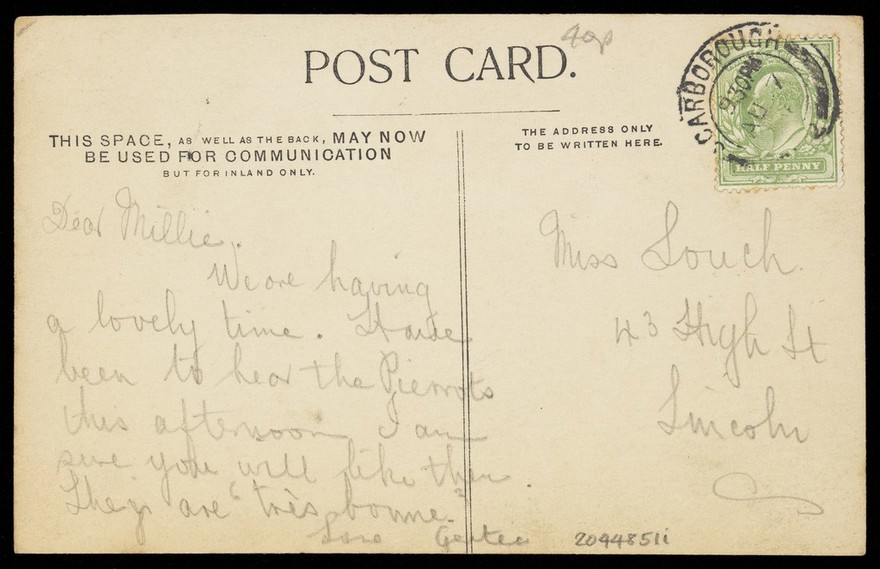 K. Scott-Barrie in character. Photographic postcard, 191-.