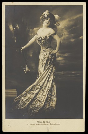 Max Jenss, in drag. Photographic postcard, 191-.