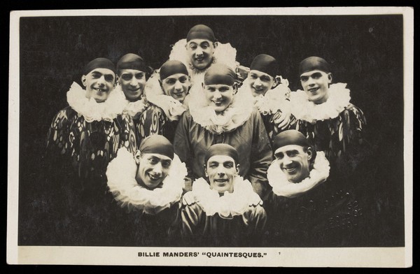 Billie Manders and members of the Quaintesques. Photographic postcard, 192-.