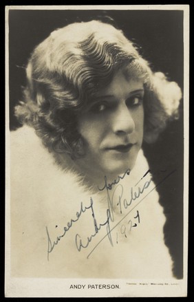 Andy Paterson in drag. Photographic postcard, 1921.