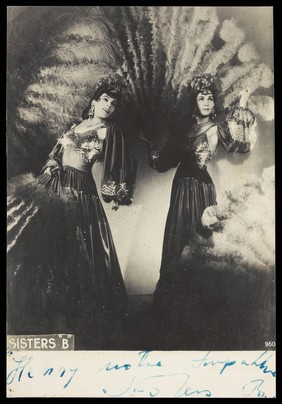 "Sisters 'B'" in drag. Photographic postcard, 194-.