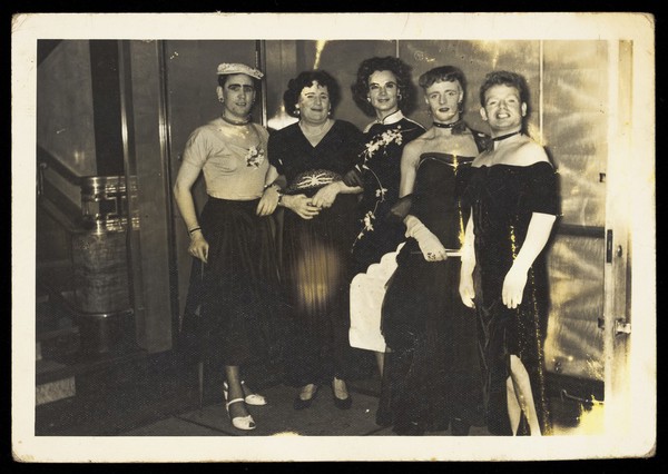 Sailors in drag on S.S. Caronia. Photograph, 195-.