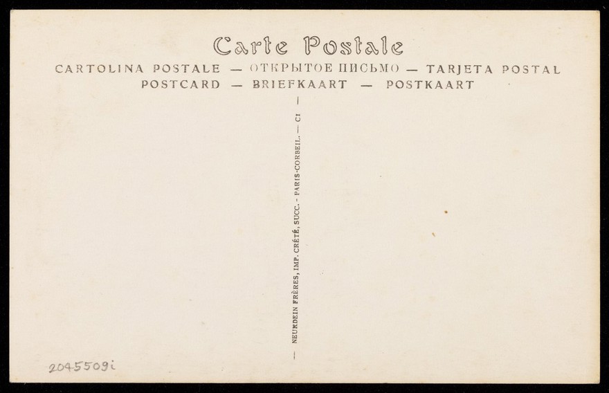 A sculpture called "The Iron Age". Photographic postcard after A. Lanson, 193-.