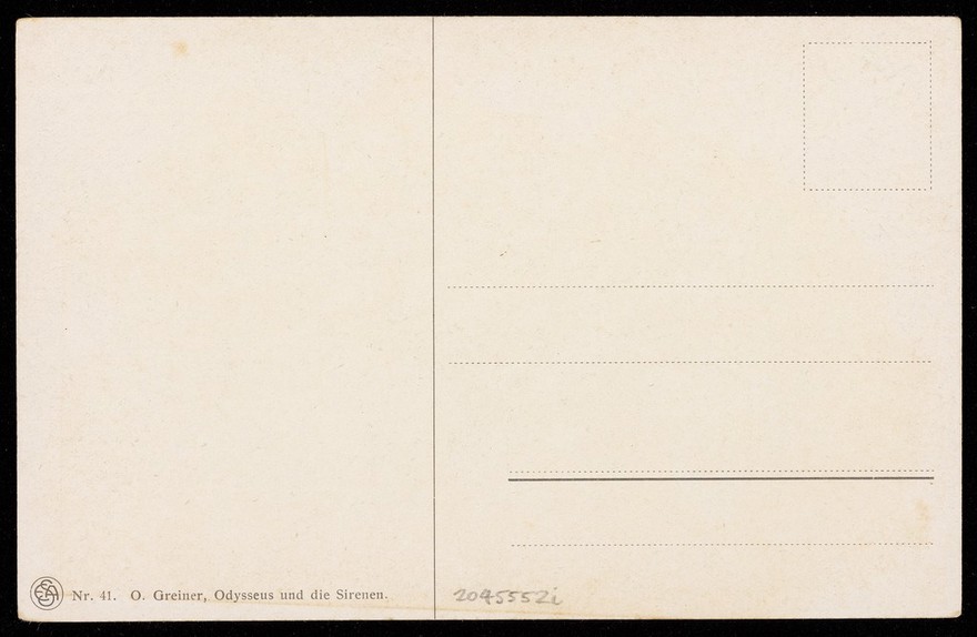 Odysseus and the Sirens. Colour process print after O. Greiner, 190-.