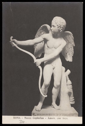 Cupid with his bow. Photographic postcard, 191-.