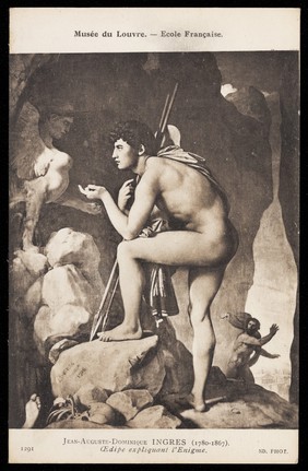 Oedipus and the Sphinx. Process print after J. A. D. Ingres, 192-.